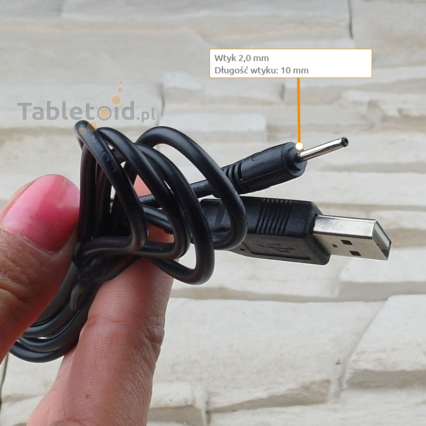 Przewód do ładowania tabletów: wtyk okrągły 2,0 mm  wtyk USB