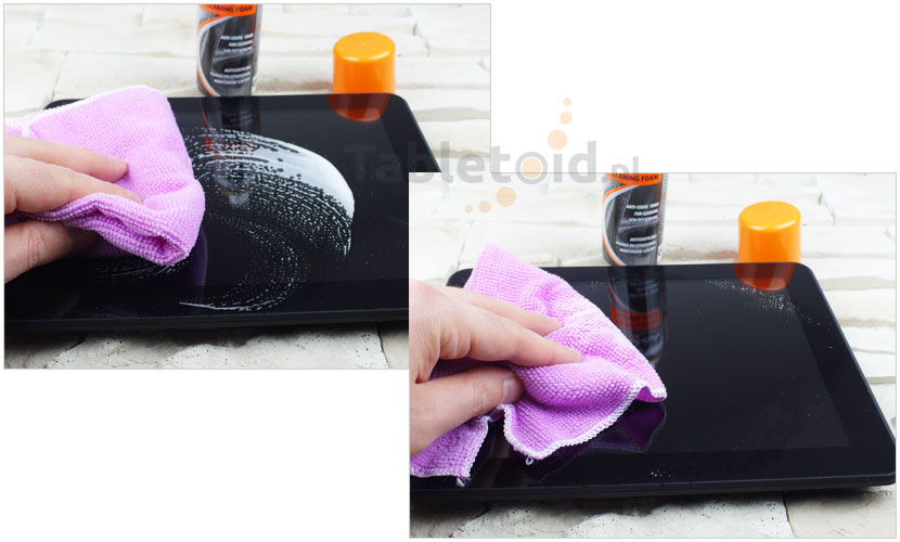 Pianka - spray w akcji na tablecie